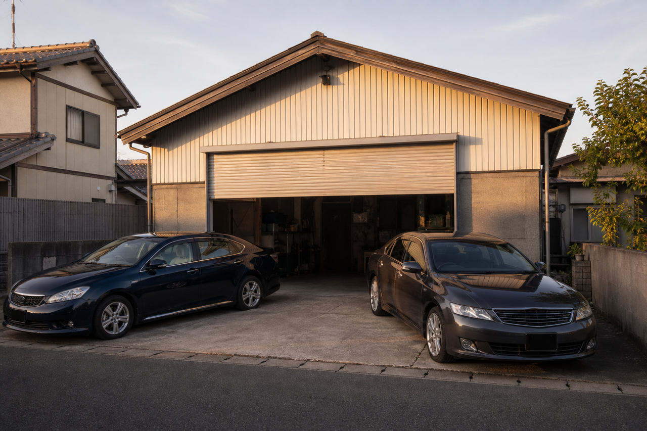 矢納自動車の工場外観